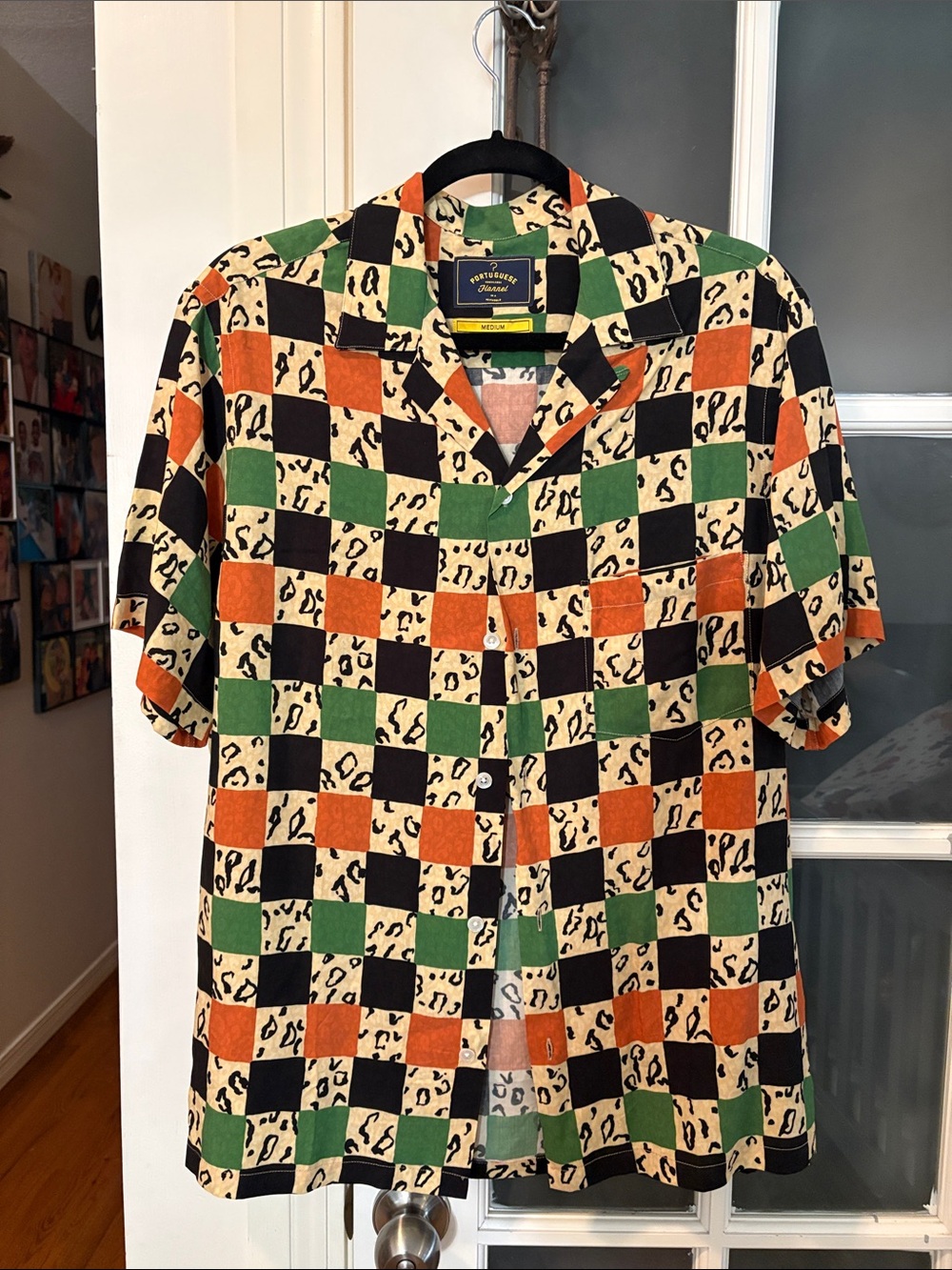 Vintage Style Checkerboard Short-Sleeve Shirt - Green/Orange/Black